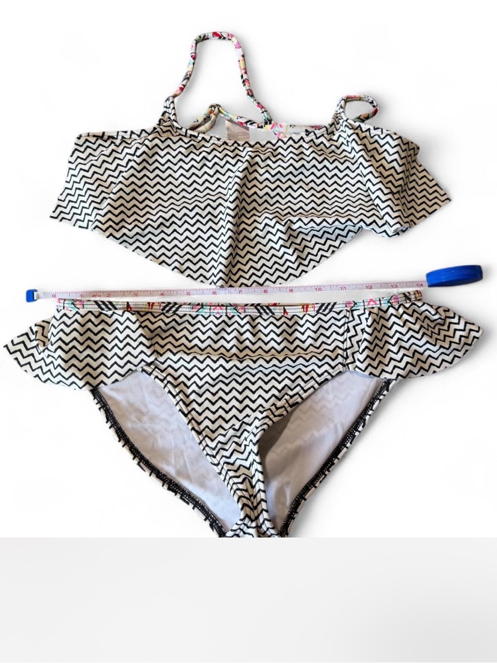 Billabong Black & White Chevron Ruffle Two-Piece Swim Set